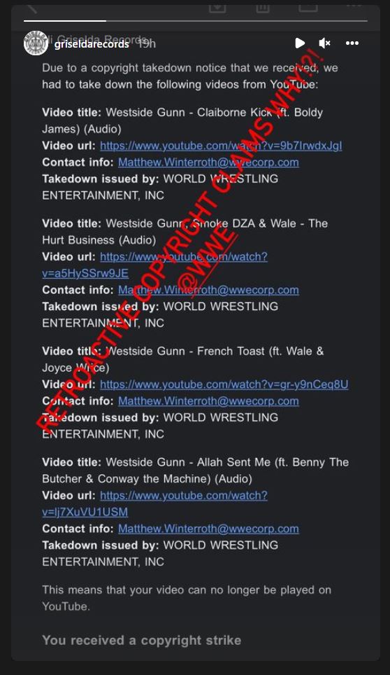Griselda Records On Wwe Having Their Youtube Videos Taken Down Over Copyright Infringements, Yours Truly, News, October 5, 2022
