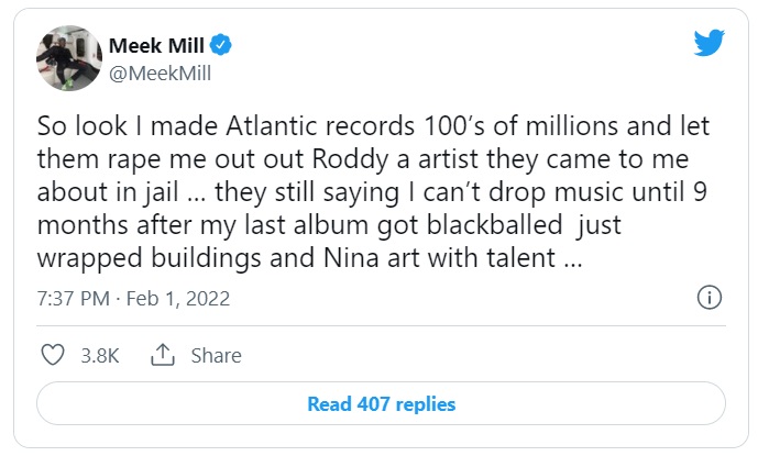 Meek Mill Drags Atlantic Records For “Blackballing” His Latest Album, Yours Truly, News, October 1, 2022