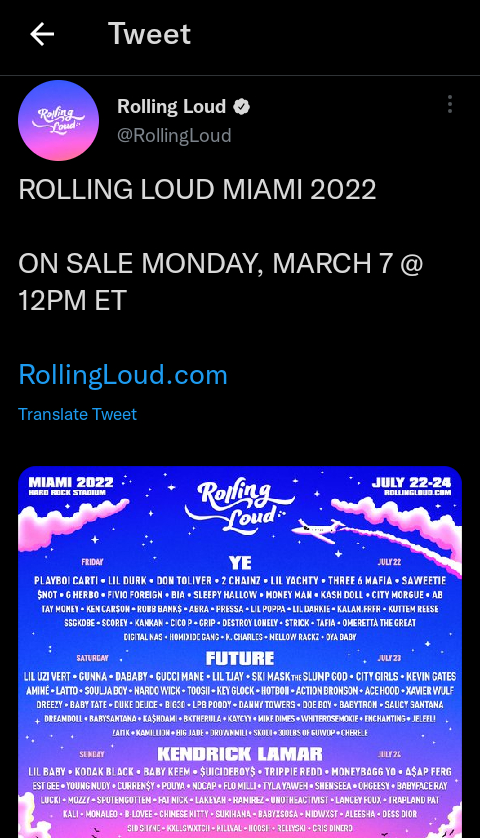 Kanye West, Future, Kendrick Lamar And More Billed To Headline Rolling Loud Miami 2022, Yours Truly, News, June 9, 2023