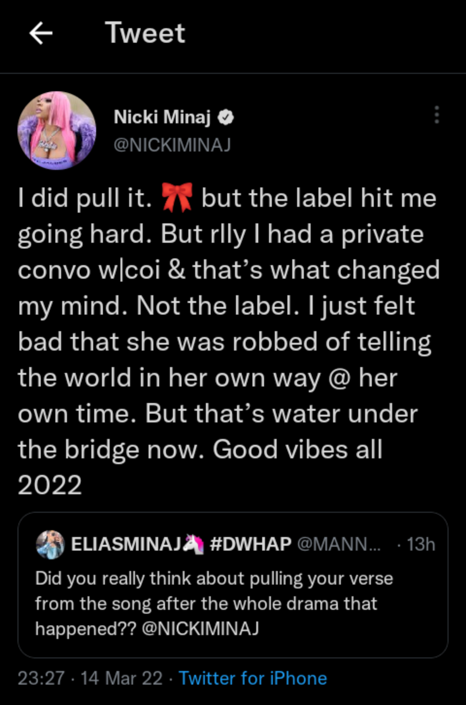 Nicki Minaj Makes It Clear Why She Had Her Verse Initially Pulled From Coi Leray Collab, Yours Truly, News, February 23, 2024