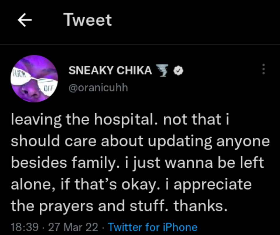 Chika Reveals She Is Alive And Doing Okay After Sharing Suicide Message On Instagram, Yours Truly, News, June 5, 2023