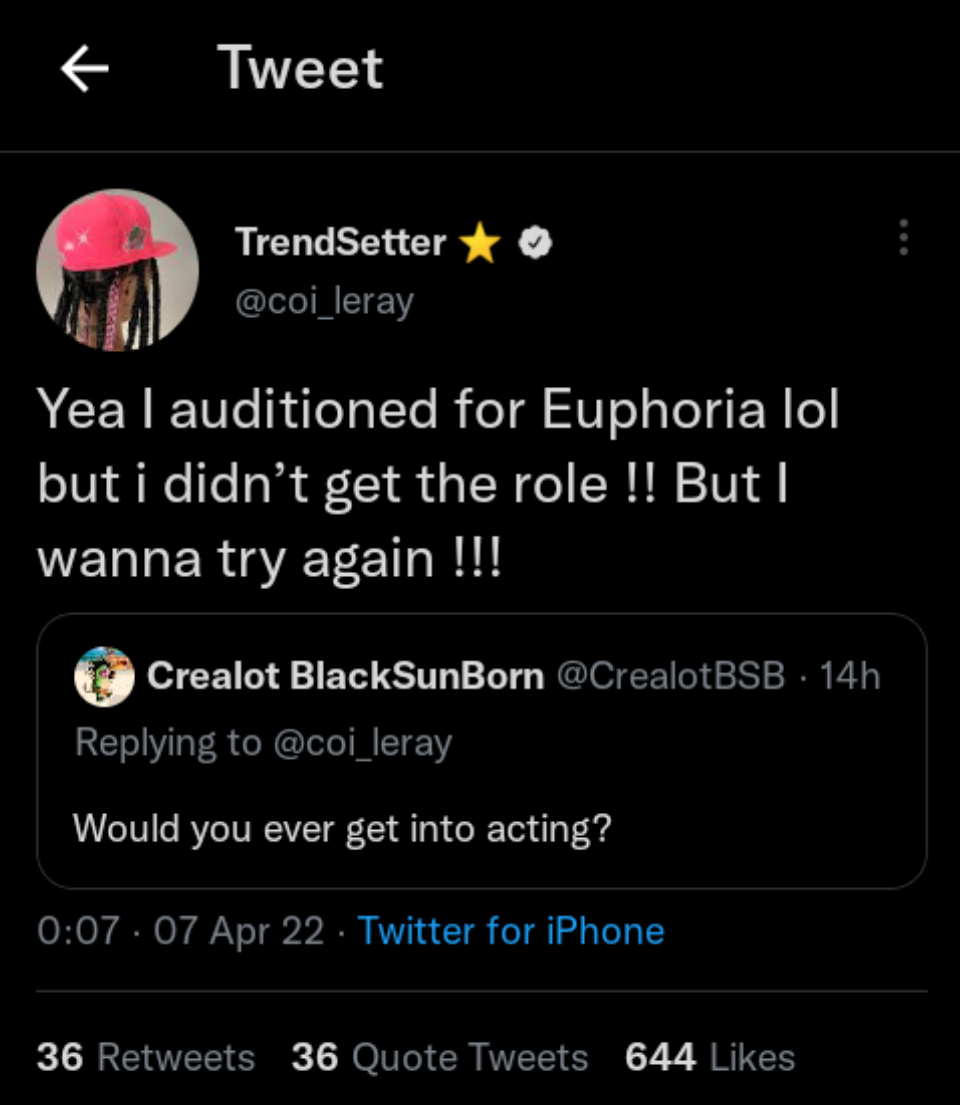 Coi Leray Claims She Was Among Those That Auditioned For A Role On &Quot;Euphoria&Quot;, Yours Truly, News, April 20, 2024