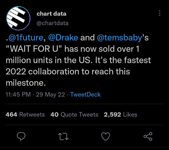 Future'S &Quot;Wait For U&Quot; Featuring Drake And Tems Goes Platinum, Yours Truly, News, June 10, 2023