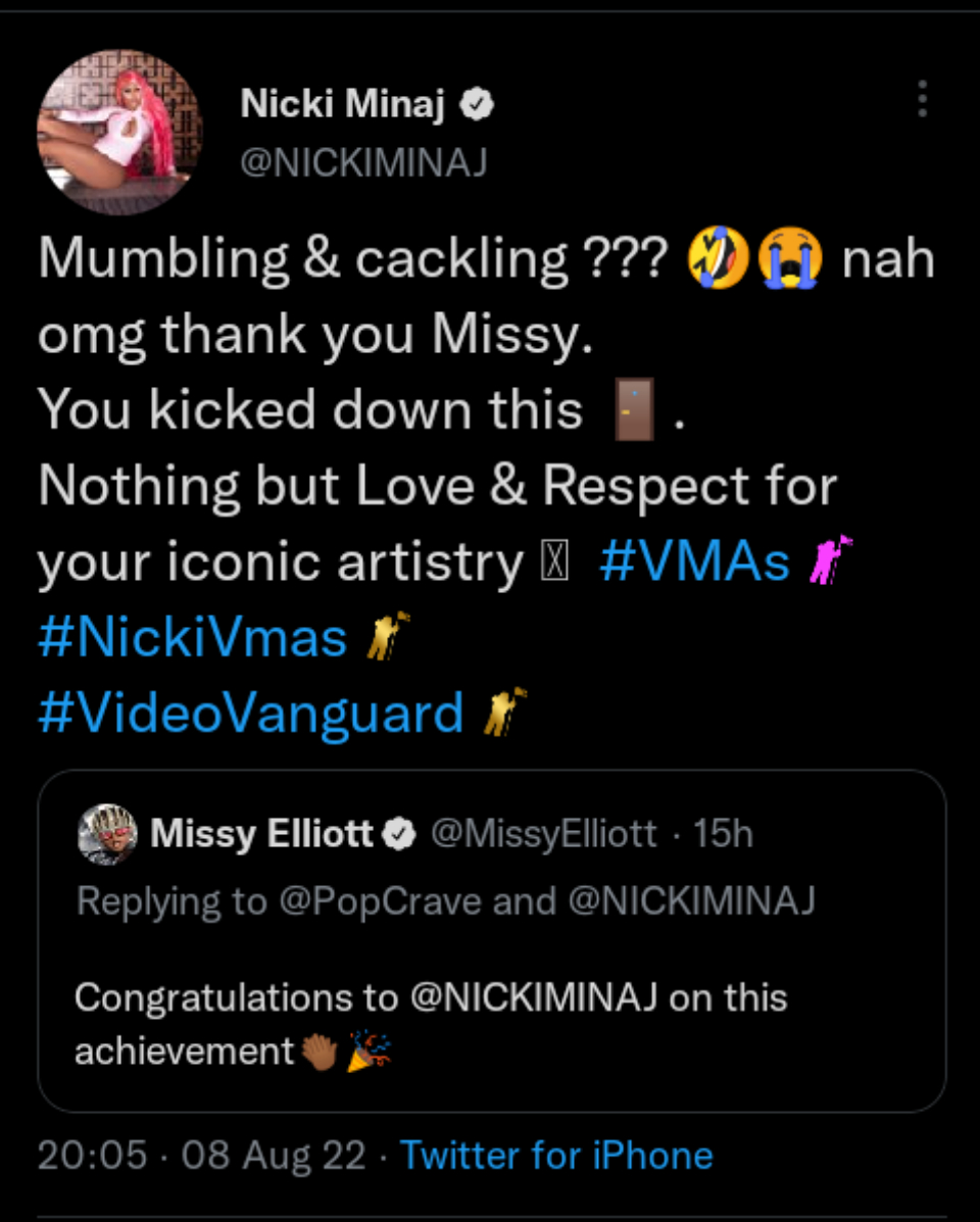 Missy Elliott Praises Nicki Minaj On Her Vma Michael Jackson Vanguard Video Award Honor, And She Responds, Yours Truly, News, May 29, 2023