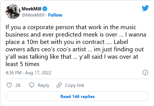Meek Mill Betting $10 Million Against Those Saying His Music Career Is Over, Yours Truly, News, April 25, 2024