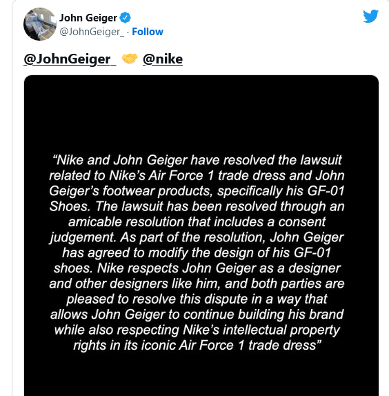 Nike And John Geiger Amicably Resolve Trademark Dispute, Yours Truly, News, October 4, 2023
