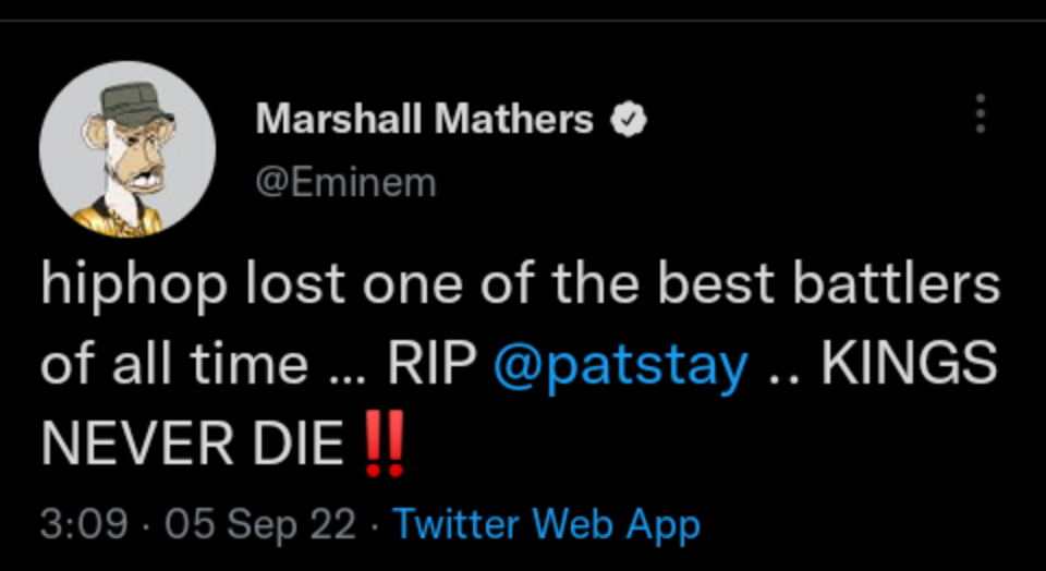 Late Battle Rapper, Pat Stay, Is Honored By Eminem, Yours Truly, News, February 7, 2023