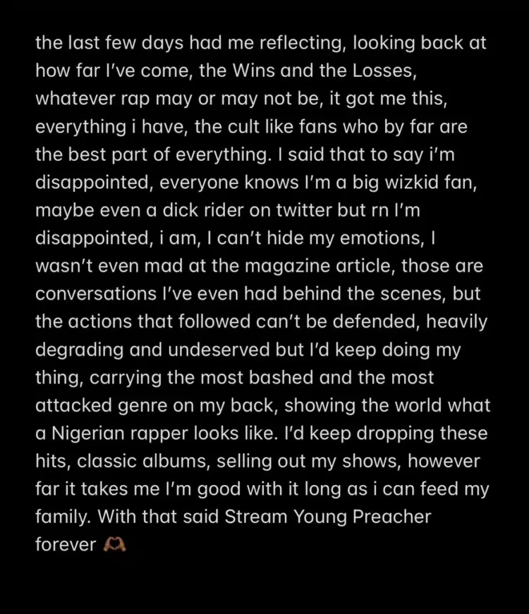 Blaqbonez Says He Is Disappointed As He Addresses Wizkid'S Remarks About Nigerian Rappers, Yours Truly, News, March 1, 2024