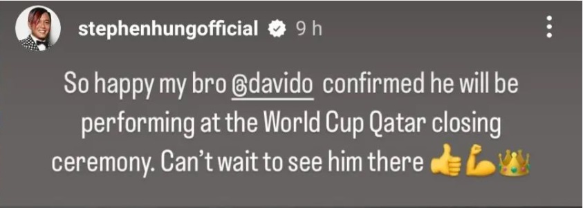 Davido Reportedly Confirms World Cup Performance, Yours Truly, News, March 2, 2024