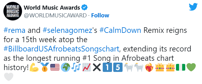 Rema &Amp; Selena Gomez'S Calm Down Remix Reigns For A 15Th Week Atop Billboard Us Afrobeats Chart, Yours Truly, News, March 23, 2023