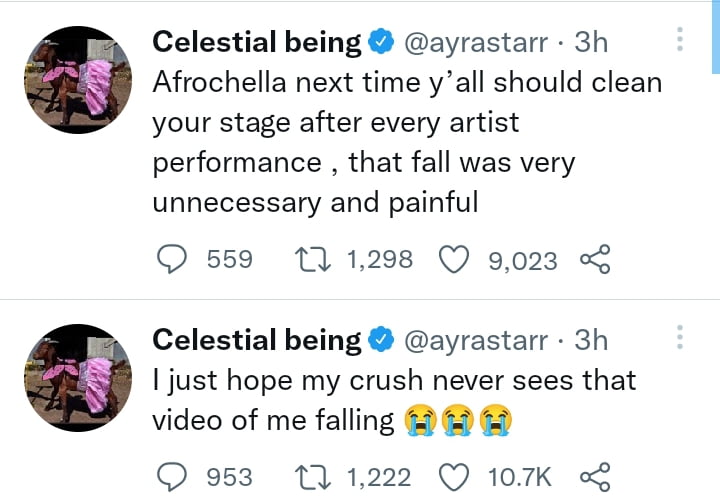 Ayra Starr Lashes Out At Afrochella Following A Stage Fall During Her Performance, Yours Truly, News, March 20, 2023