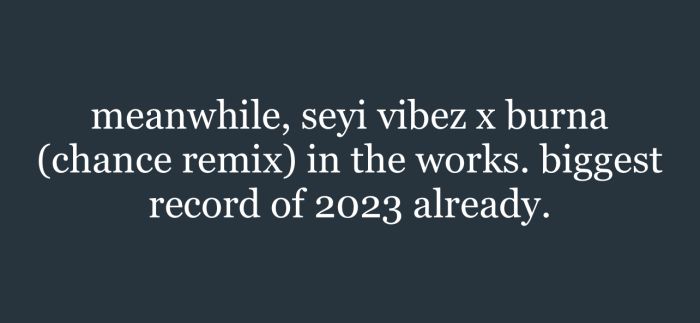 Seyi Vibez Reportedly Teaming Up With Burna Boy For “Chance (Na Ham) Remix”, Yours Truly, News, June 4, 2023