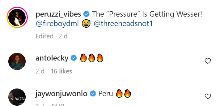 Peruzzi &Amp; Fireboy Dml To Release New Joint Single, “Pressure”, Yours Truly, News, December 3, 2023