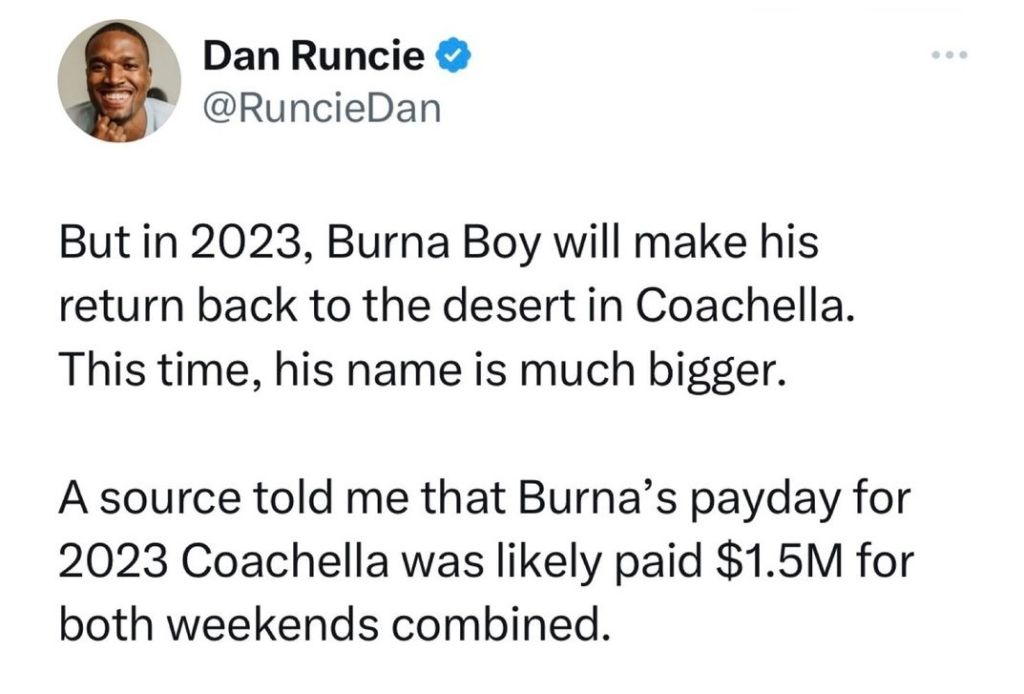 Coachella 2023: Burna Boy Set To Perform At Concert For N1.2 Billion ($1.5 Million), Yours Truly, News, April 2, 2023