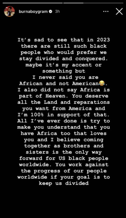 Burna Boy Responds To Harsh Criticism From African Americans Following Recent Statement, Yours Truly, News, May 8, 2024