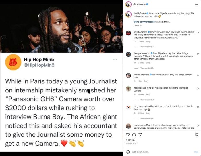 Daddy Freeze Reacts As Burna Boy Reimburses Journalist Who Smashed Her Camera, Yours Truly, News, May 5, 2024