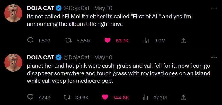 Doja Cat Describes 'Planet Her' And 'Hot Pink' As &Quot;Cash-Grabs&Quot;, Yours Truly, News, April 24, 2024