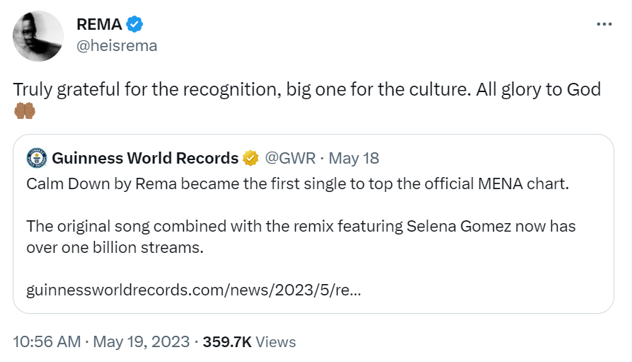 Rema Celebrates 'Calm Down' Guinness World Record Achievement, Yours Truly, News, December 2, 2023