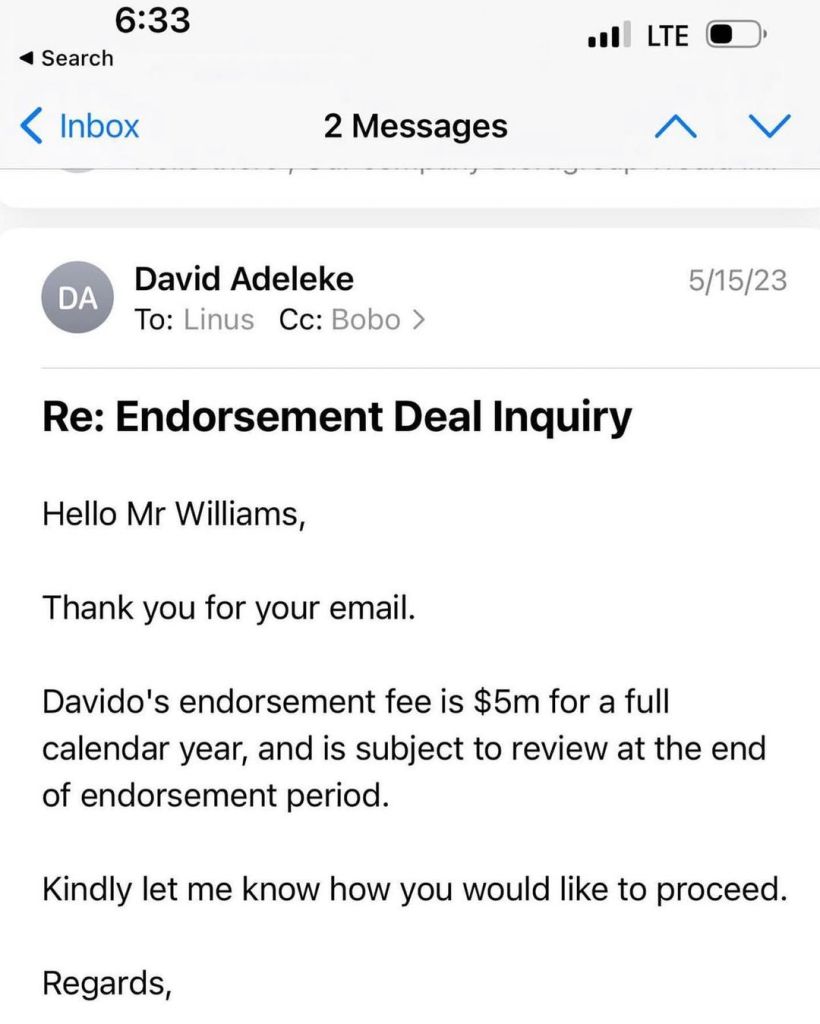 Davido'S $5 Million Demand Shocks Blord In Endorsement Deal Stalemate, Yours Truly, News, March 29, 2024