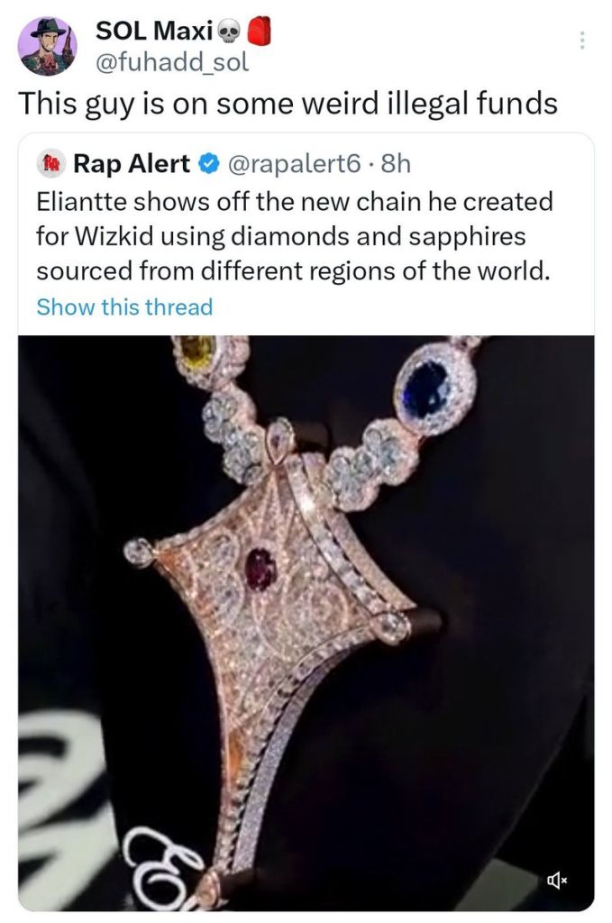 New Wizkid’s Chain Made Of Diamonds &Amp; Sapphires From Different World Region Stirs Social Media Conversations, Yours Truly, News, May 16, 2024