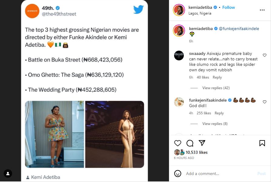 Kemi Adetiba Gives Funke Akindele Her &Quot;Flowers&Quot; Following Record-Breaking Achievements In Nollywood, Yours Truly, Top Stories, December 1, 2023
