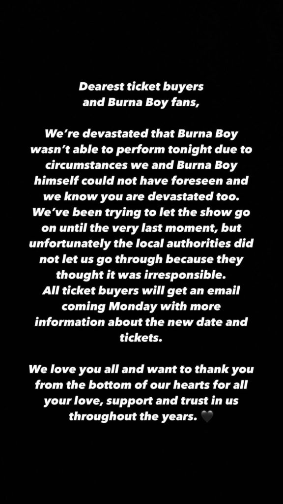 Burna Boy'S Netherlands Show Cancellation Sparks Outrage Among Fans, Yours Truly, News, April 28, 2024