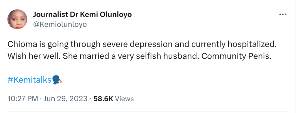 Kemi Olunloyo Has Disclosed That Davido'S Wife, Chioma, Has Been Hospitalized Following His Cheating Allegations, Yours Truly, News, February 23, 2024