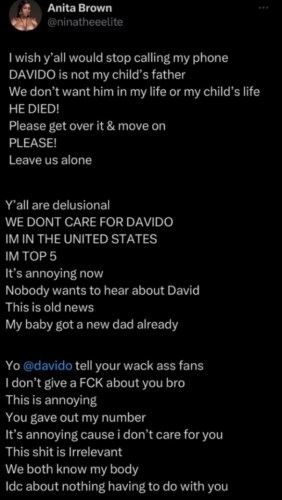 New Twist To The 'Davido-Infidelity' Story As Anita Brown Says “Davido Is Not My Child’s Father”, Yours Truly, News, February 25, 2024