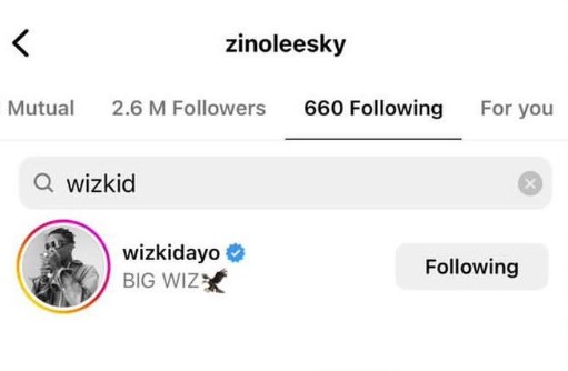 Zinoleesky Re-Follows Wizkid On Instagram After Unfollowing Him For Posting Seyi Vibez Music, Yours Truly, News, February 22, 2024