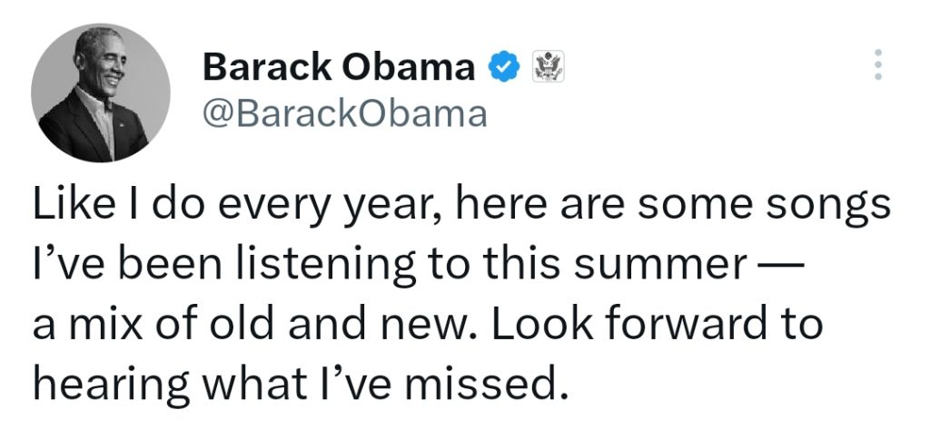New Obama’s 2023 Summer Playlist Features Burna Boy And Ayra Starr’s Songs, Yours Truly, News, May 12, 2024