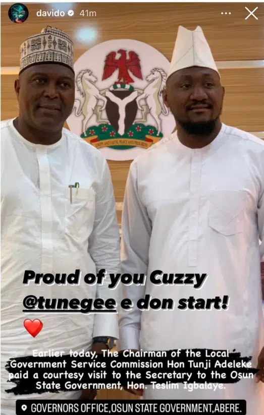 Tunji Adeleke Receives Congratulations From Davido On His Political Appointment, Yours Truly, News, May 12, 2024