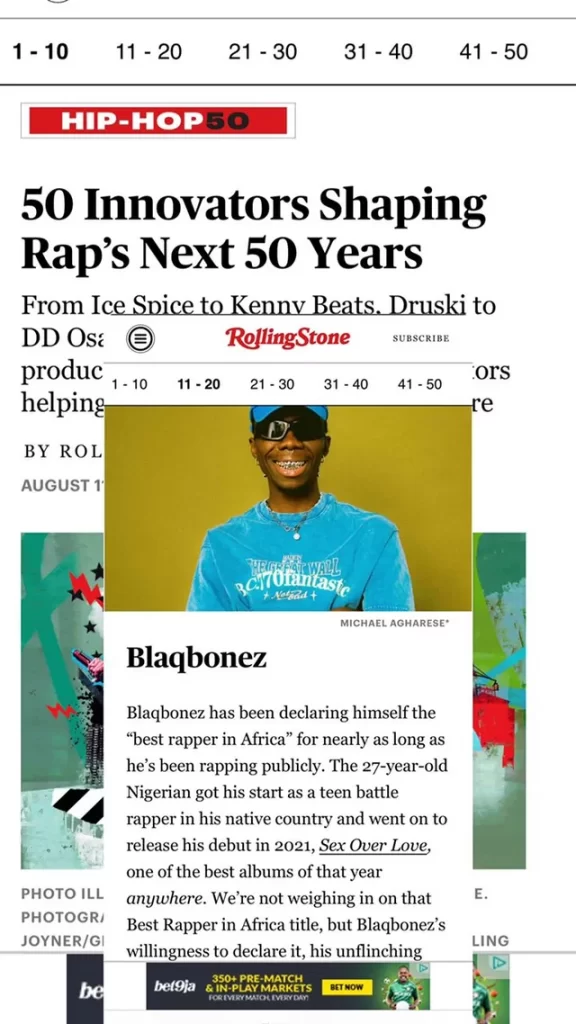 Blaqbonez Makes Legendary Appearnace On Rolling Stone'S List Of Rappers Shaping Future Of Hip-Hop, Yours Truly, News, May 14, 2024