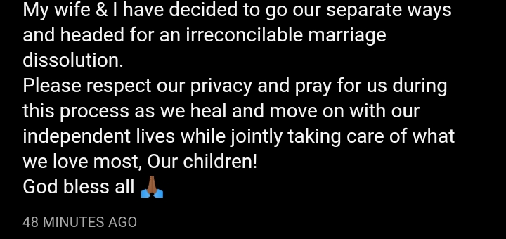 Bolanle Ninalowo Has Announced The Dissolution Of His Marriage, And Requests Prayers From Fans, Yours Truly, News, February 25, 2024