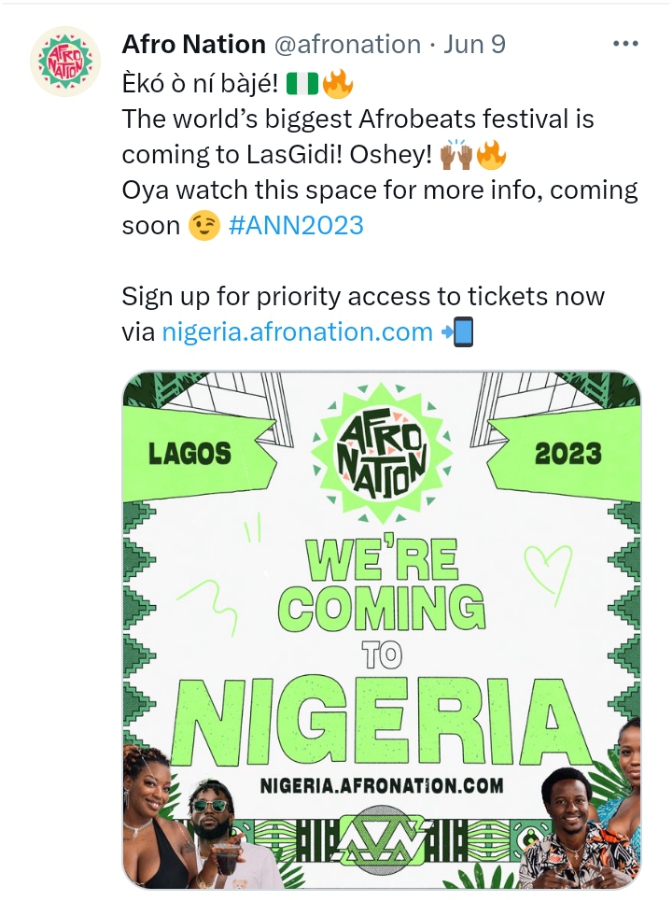 Afro Nation Festival Comes To Nigeria; Organizers Confirm Date Of First Edition In Nigeria, Yours Truly, News, September 23, 2023