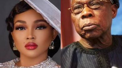 Mercy Aigbe Greets Obj While On Her Knees At A Recent Church Event, Drawing Social Media Attention, Yours Truly, Olusegun Obasanjo, April 27, 2024