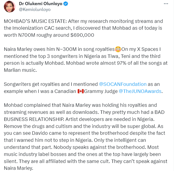 Kemi Olunloyo Alleges Naira Marley Is Indebted To Mohbad To The Tune Of 300 Million Naira, Yours Truly, News, May 14, 2024