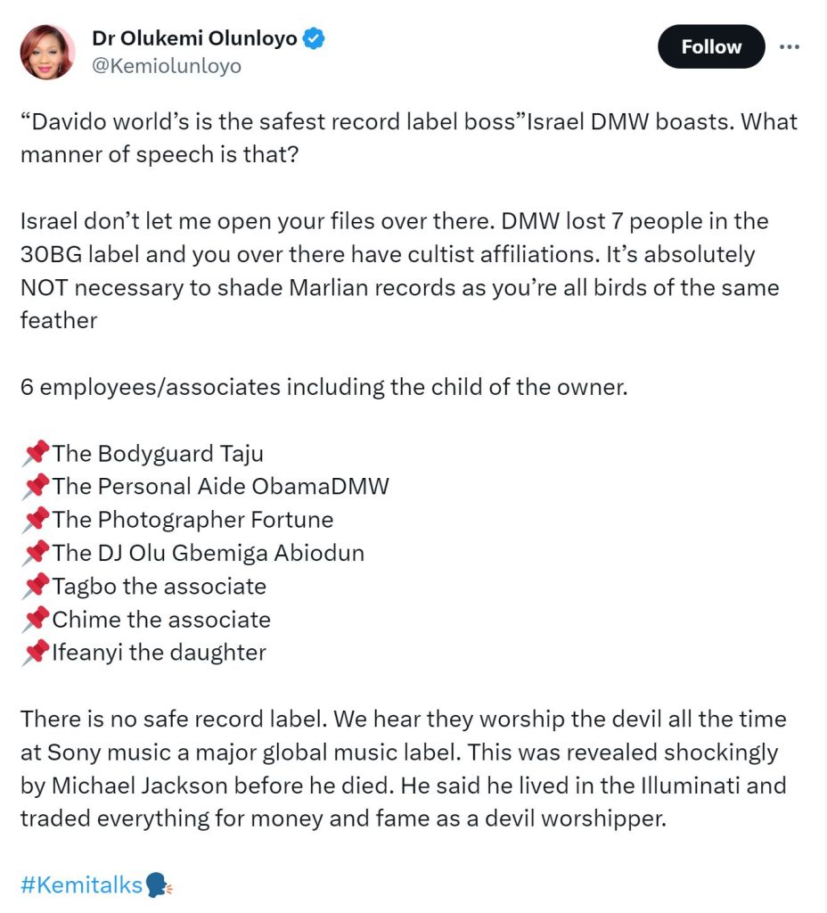 Davido'S Record Label Under Fire: Kemi Olunloyo Challenges Israel Dmw'S Claims, Yours Truly, News, May 16, 2024