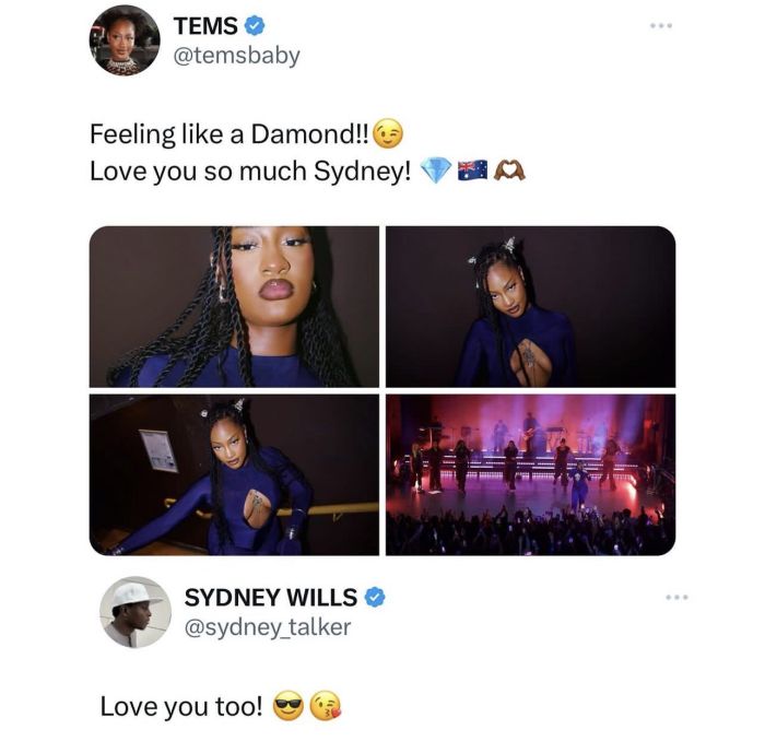 Skit Maker, Sydney Talker Claims Tems' Heartfelt Message To Her Fans In Sydney, Australia, Yours Truly, News, April 28, 2024