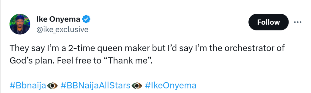 Ike Onyema Claims Role In Ilebaye'S Bbnaija Victory, Yours Truly, News, April 27, 2024