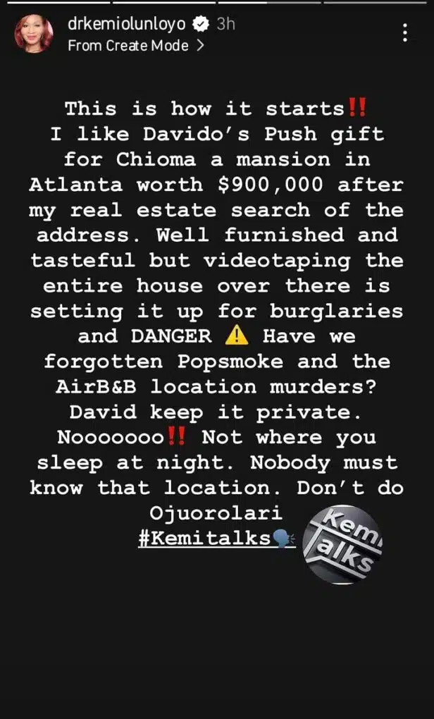 Investigative Journalist Kemi Claims Davido Has Bought Chioma $900K Mansion In Atlanta As &Quot;Push Gift&Quot;, Yours Truly, News, April 28, 2024