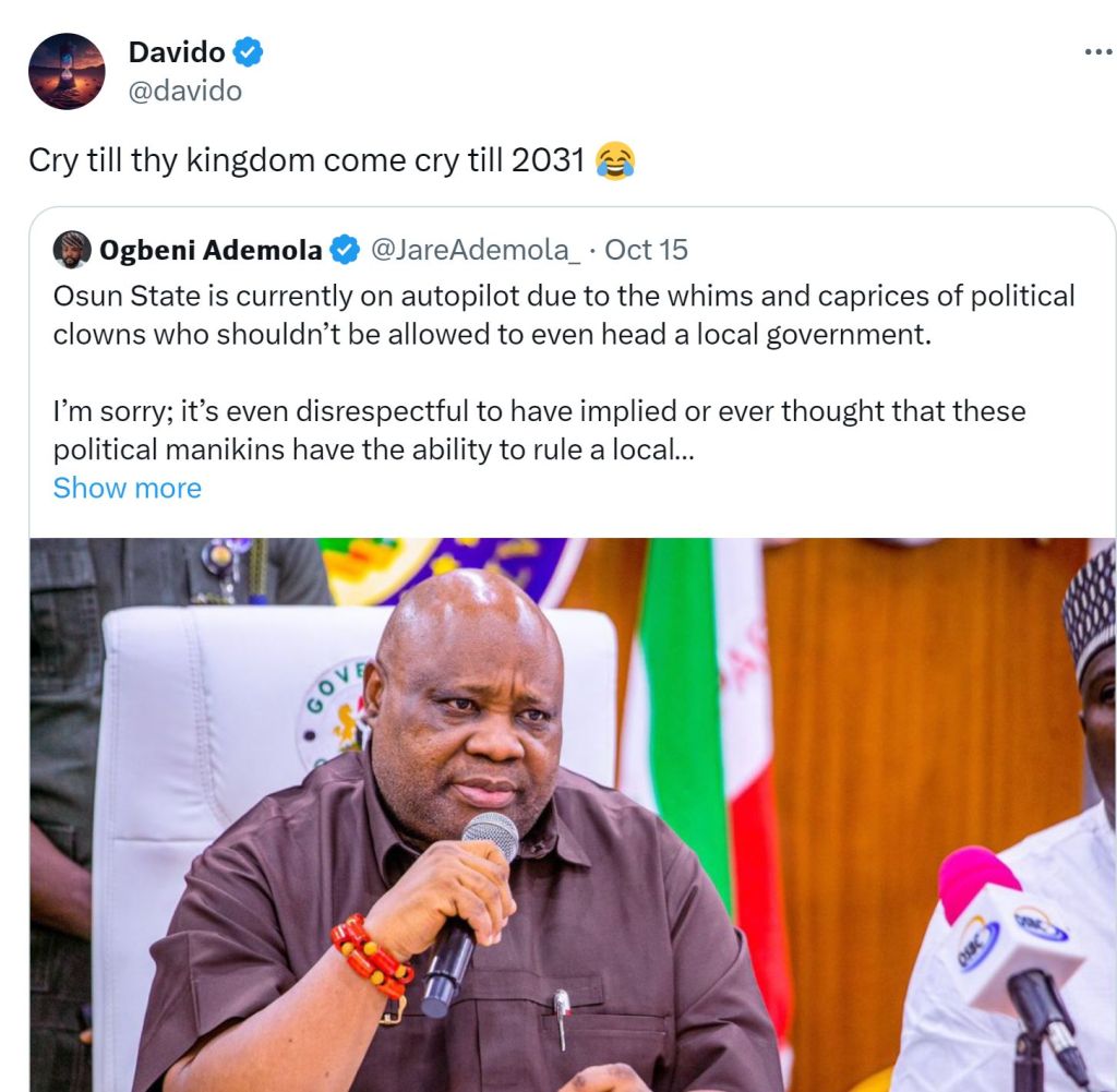 Davido Responds To Claim That His Uncle, Governor Adeleke, Has Nothing Left To Offer, Yours Truly, News, April 27, 2024