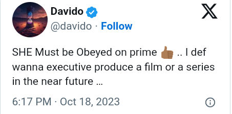 Davido Endorses The Miniseries &Quot;She Must Be Obeyed&Quot; By Funke Akindele, Yours Truly, News, April 27, 2024