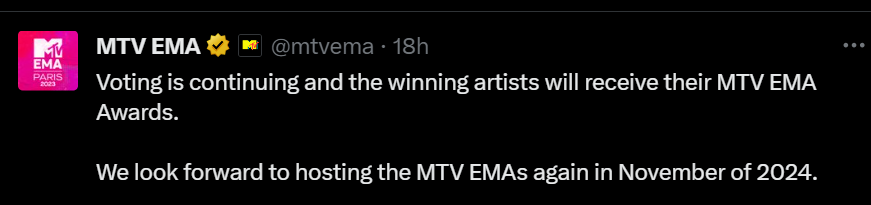 Reasons Why The Mtv Europe Music Awards (Ema) 2023 Has Been Cancelled, Yours Truly, News, May 14, 2024