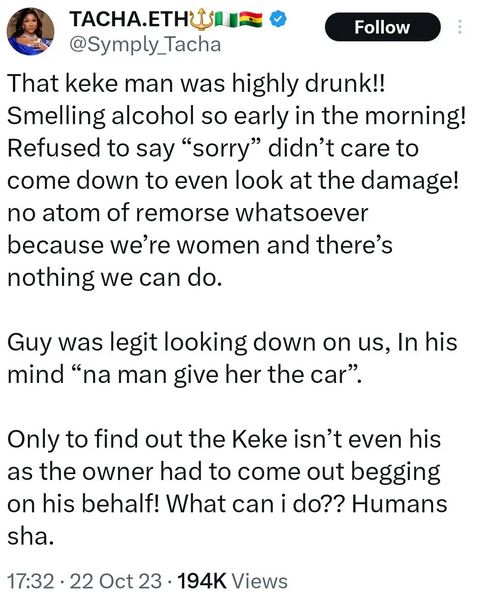 Tacha Speaks Up After Being Seen Arguing With A Keke Driver For Hitting Her Car, Yours Truly, News, May 11, 2024