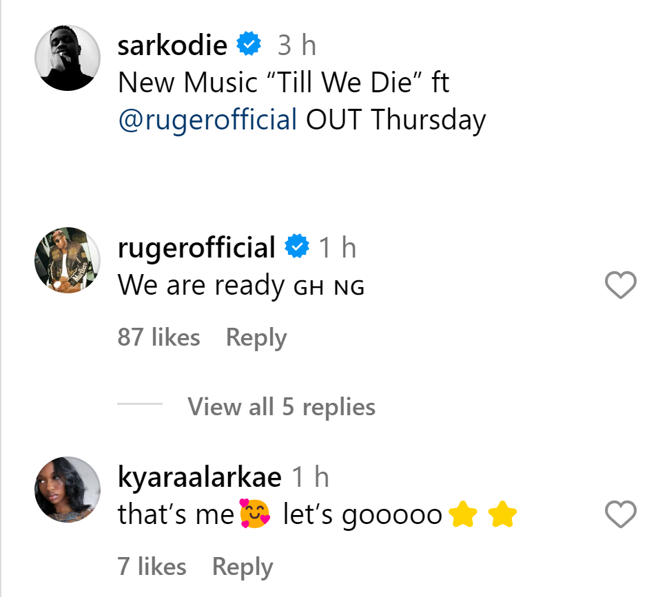 Sarkodie And Ruger Collaborate On Upcoming Single 'Till We Die', Yours Truly, News, April 28, 2024