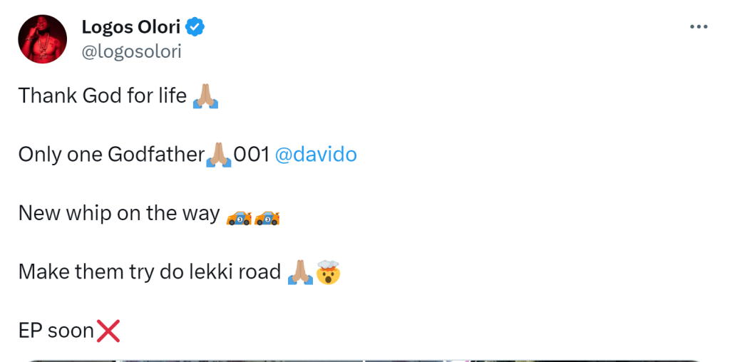 Davido'S Signee, Logos Olori, Narrowly Escapes Tragic Accident, Yours Truly, News, February 23, 2024