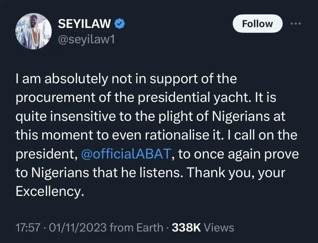 Comedian Seyi Law Revokes Support For Tinubu Over N5 Billion Yacht Budget, Yours Truly, News, May 17, 2024
