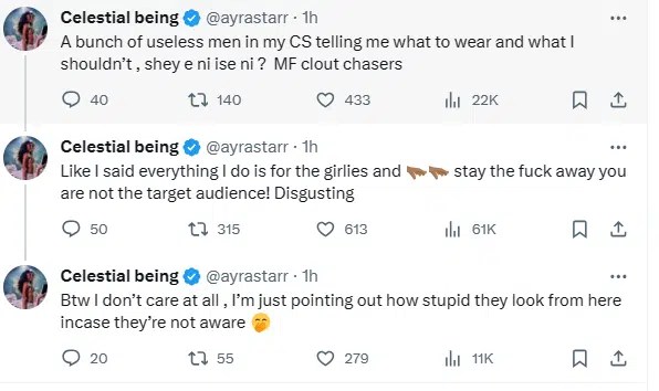 Ayra Starr Blasts Her Haters And The 'Useless' Men Who Judge Her Revealing Stage Outfits, Yours Truly, News, April 29, 2024