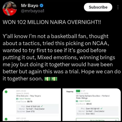 Betting Expert, Mr. Bayo, Lands A Massive N102 Million Through Sports Betting, Yours Truly, News, May 1, 2024