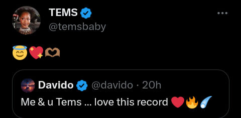 Davido Declares His Love For Tems' Latest Hit Single, &Quot;Me &Amp; U&Quot;, Yours Truly, News, May 12, 2024